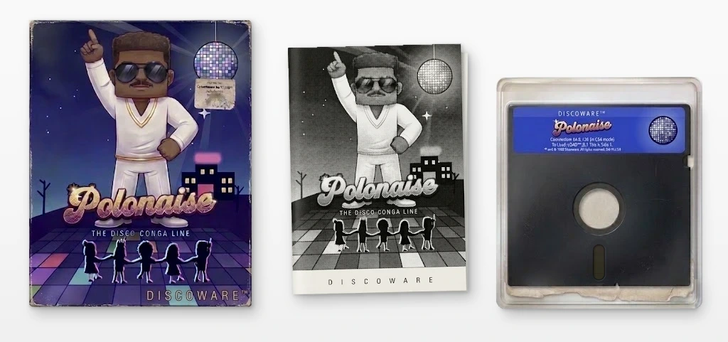 The box, the manual and the floppy disk of Polonaise by Discoware